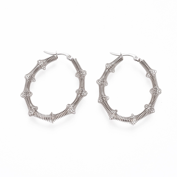 

PandaHall Long-Lasting Plated 304 Stainless Steel Wire Wrapped Hoop Earrings, Hypoallergenic Earrings, Oval, Stainless Steel Color...