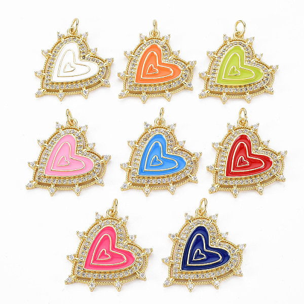 

PandaHall Brass Micro Pave Clear Cubic Zirconia Pendants, with Enamel and Jump Ring, Real 16K Gold Plated, Heart, Nickel Free, Mixed Color..., Multicolor