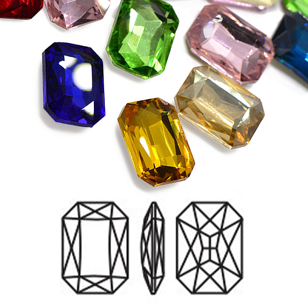 Faceted Rectangle K9 Glass Pointed Back Rhinestone Cabochons