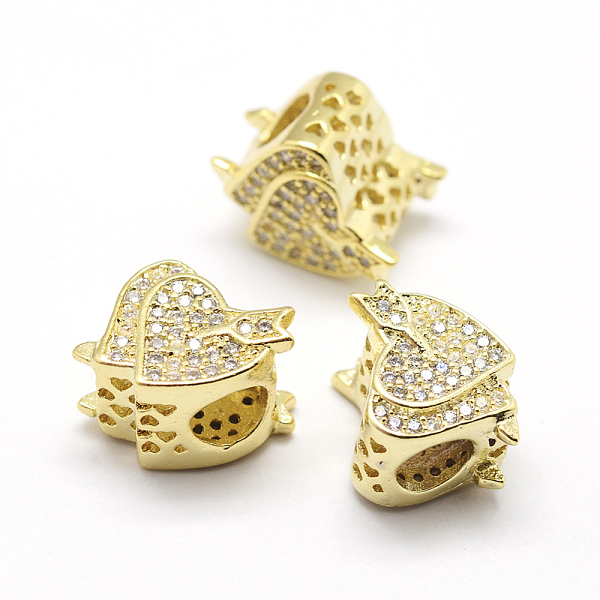 

PandaHall Brass Micro Pave Grade AAA Cubic Zirconia European Beads, Large Hole Beads, Heart to Heart with Arrow, Lead Free & Nickel Free &...