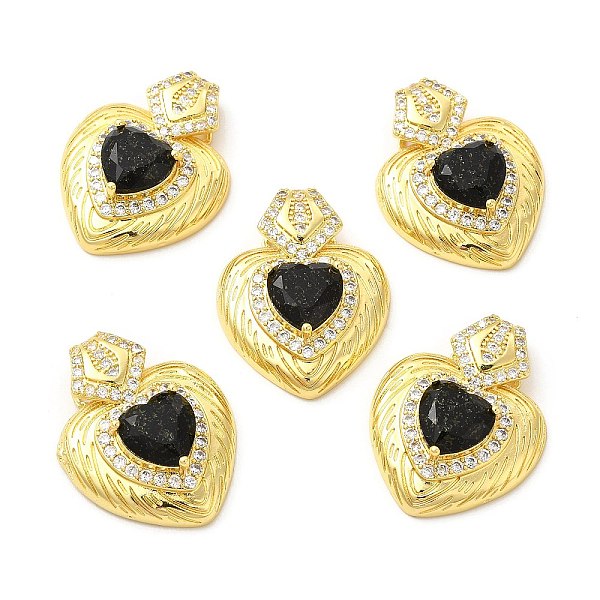 

PandaHall Rack Plating Brass & Rhinestone Pendants, with Crushed Ice Cut Cubic Zirconia, Heart Charm, Real 14K Gold Plated, Cadmium Free &..., Black
