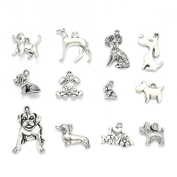 

PandaHall Tibetan Style Alloy Puppy Pendants, Dog Charms, Mixed Style, Antique Silver, 15~47x8~34x1~13mm, Hole: 1~2mm Alloy Dog