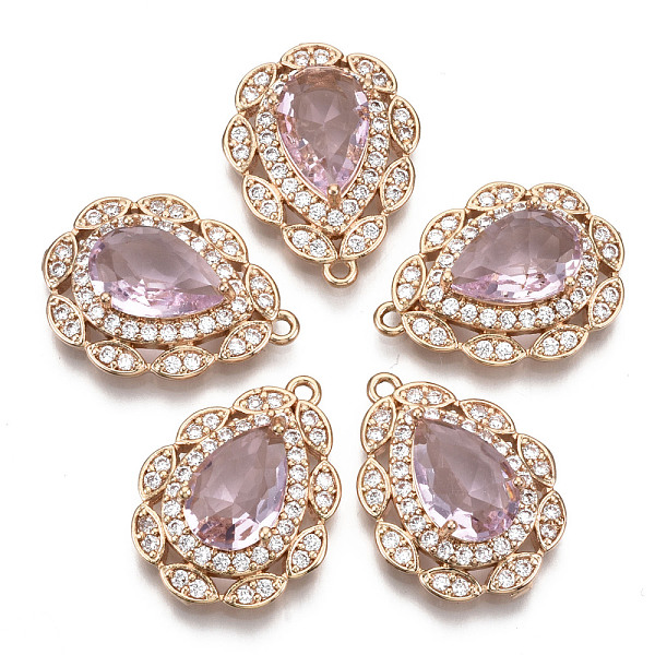 

PandaHall Brass Micro Pave Cubic Zirconia Pendants, with Faceted Glass, Long-Lasting Plated, Light Gold, Teardrop, Pink, 23x17x7mm, Hole...