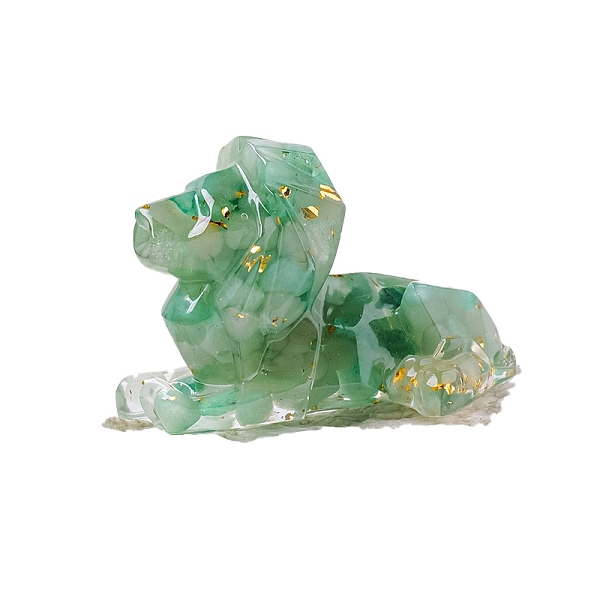 

PandaHall Gold Foil Resin Lion Display Decoration, with Natural Green Aventurine Chips inside Statues for Home Office Decorations, 80x50mm...