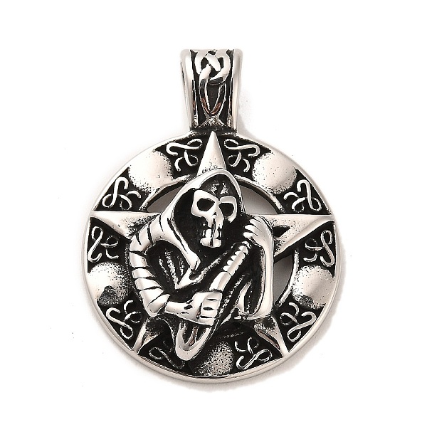 

PandaHall Tibetan Style 304 Stainless Steel Pendants, Flat Round with Skull, Antique Silver, 48.5x36x11mm, Hole: 8x5.5mm 304 Stainless Steel...