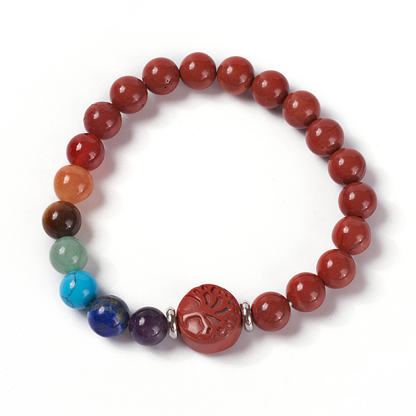 

PandaHall Natural & Synthetic Mixed Stone and Red Jasper Beads Stretch Bracelets, 2-1/8 inch(5.3~5.5cm) Red Jasper