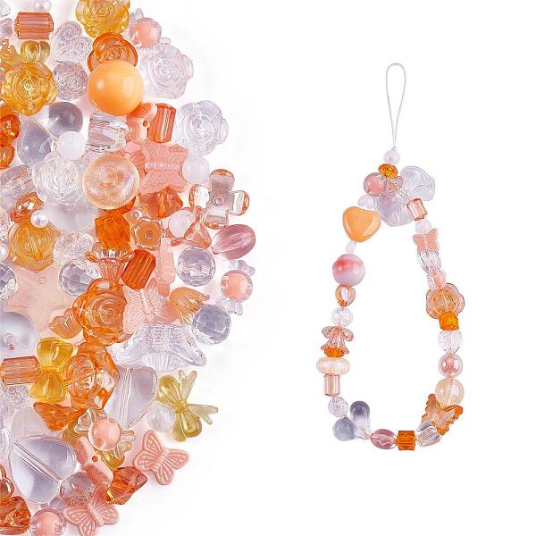 

PandaHall 150 Pieces Random Rose Acrylic Beads Bear Pastel Spacer Beads Butterfly Loose Beads for Jewelry Keychain Phone Lanyard Making..., Orange