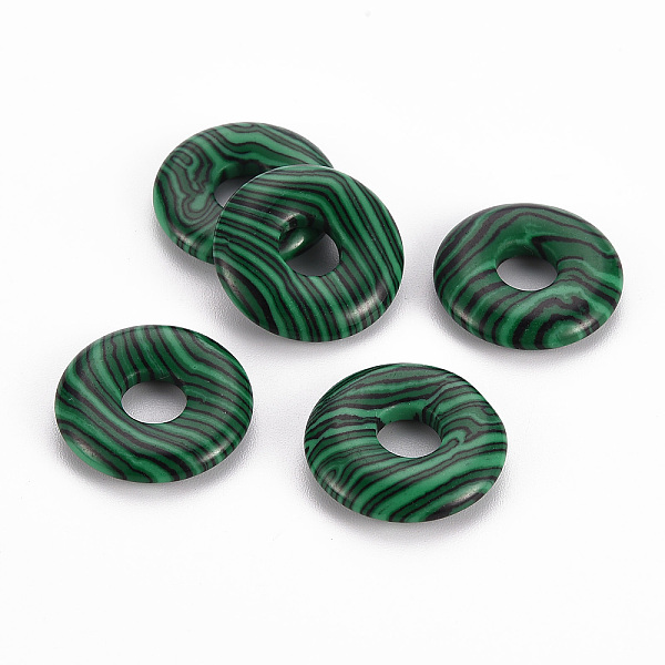 

PandaHall Synthetic Malachite Pendants, Donut/Pi Disc, 18x4.5~5.5mm, Hole: 5.5mm Malachite Donut