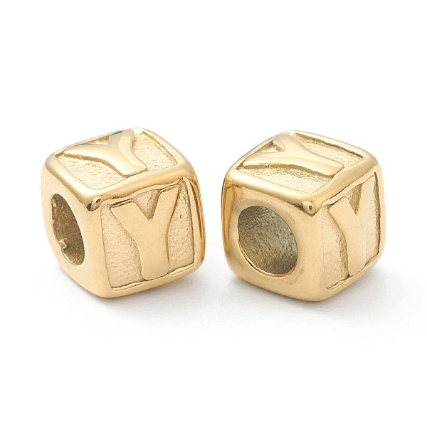 

PandaHall 304 Stainless Steel European Beads, Large Hole Beads, Horizontal Hole, Cube with Letter, Golden, Letter.Y, 8x8x8mm, Hole: 4mm 304...