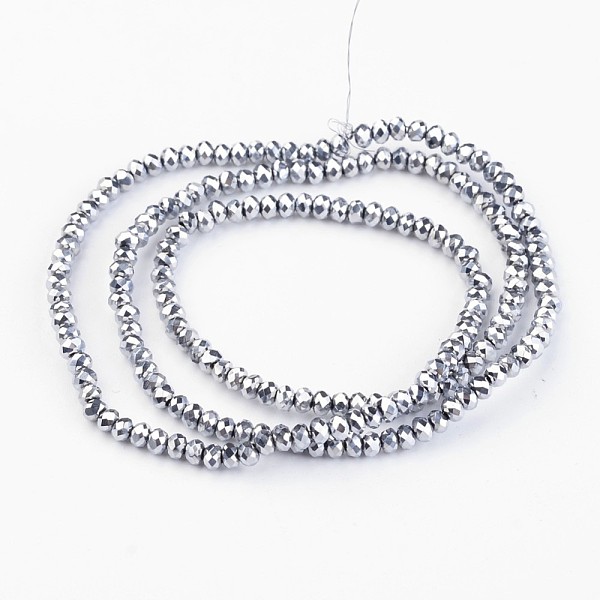 

PandaHall Electroplate Glass Bead Strands, Faceted, Rondelle, Platinum Plated, 3x2mm, Hole: 1mm, about 165~169pcs/strand, 15~16 inch...