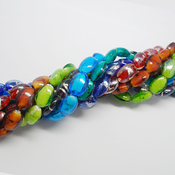 

PandaHall Handmade Silver Foil Glass Beads, Oval, Mixed Color, 20x16x9mm, Hole: 2mm Silver Foil Oval Multicolor