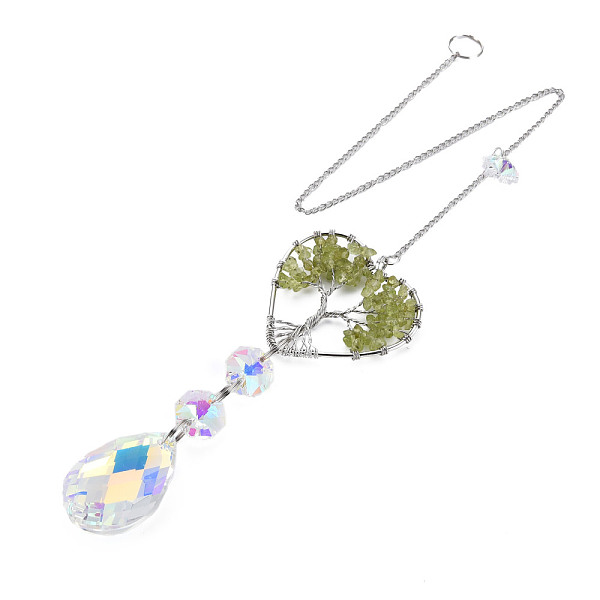 

PandaHall Natural Olive Quartz Big Pendants, with Platinum Brass Chain Extender and Findings, Plating Glass Teardrop & Flower, Clear AB..., White