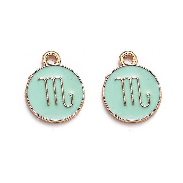 

PandaHall Alloy Enamel Pendants, Flat Round with Constellation/Zodiac Sign, Scorpio, 22x18x2mm, Hole: 1.5mm Alloy+Enamel Scorpio Green