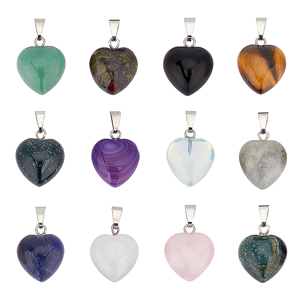 

PandaHall SUPERFINDINGS 12Pcs 12 Style Natural & Synthetic Gemstone Pendants, with Platinum Brass Loops, Heart, 19x15.5x7.5mm, Hole: 6x2.5mm...