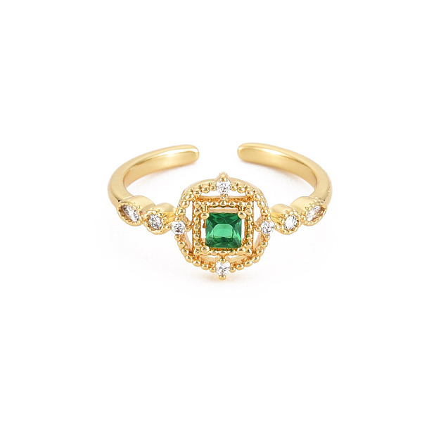 

PandaHall Flat Round with Square Glass Open Cuff Ring with Cubic Zirconia, Real 18K Gold Plated Brass Jewelry for Women, Cadmium Free & Lead...