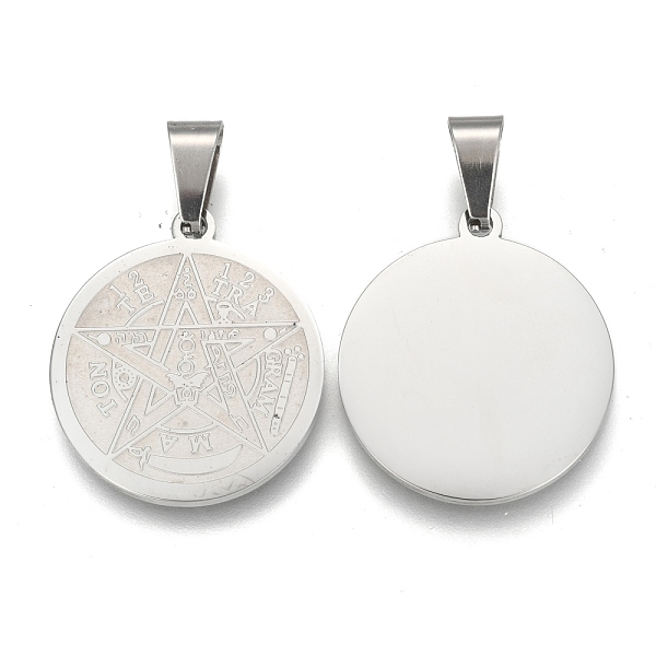 

PandaHall Religion 304 Stainless Steel Flat Round, Tetragrammaton Pentagram Wiccan Pendant, Stainless Steel Color, 27x24x2mm, Hole: 8x4mm...