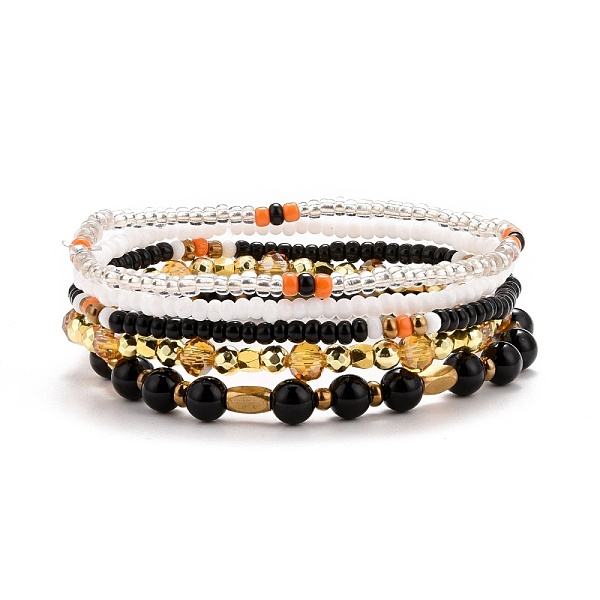 

PandaHall 5Pcs 5 Style Natural Black Onyx & Synthetic Hematite & Glass Sead Beads Stretch Bracelets Set, Stackable Bracelets for Women Girls...
