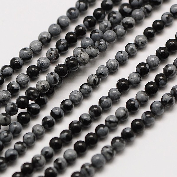 

PandaHall Natural Snowflake Obsidian Round Bead Strands, 2mm, Hole: 0.8mm, about 184pcs/strand, 16 inch Snowflake Obsidian Round