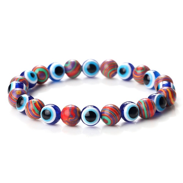 

PandaHall Synthetic Malachite & Evil Eye Round Beaded Stretch Bracelets for Men Malachite Evil Eye
