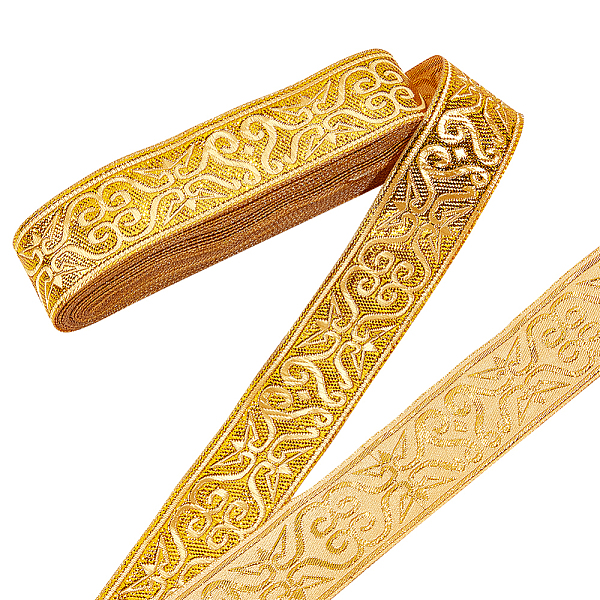 

PandaHall Ethnic Embroidery Polyester Flat Ribbons, Jacquard Ribbon, Floral Pattern, Gold, 1-1/4 inch(33mm), about 7.66 Yards(7m)/Bundle...