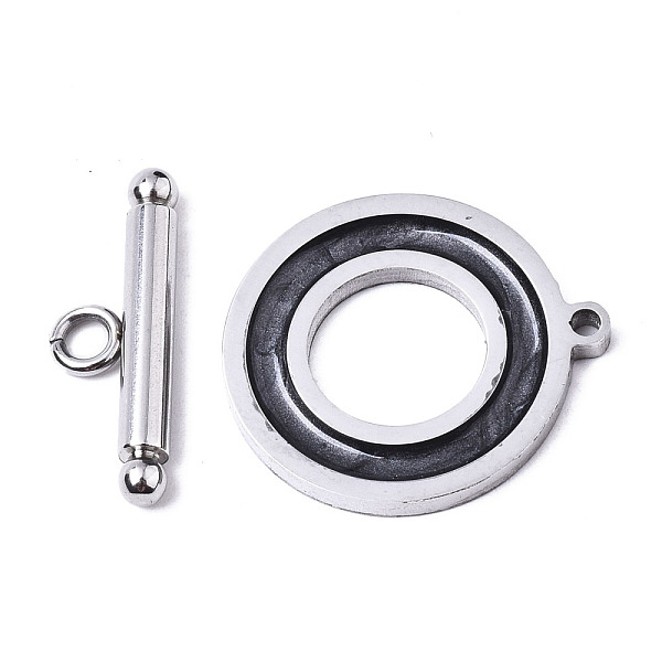 

PandaHall 201 Stainless Steel Toggle Clasps, with Enamel, Ring, Stainless Steel Color, Black, Ring: 22x20x2mm, Hole: 1.5mm, Bar: 21x7x3mm...