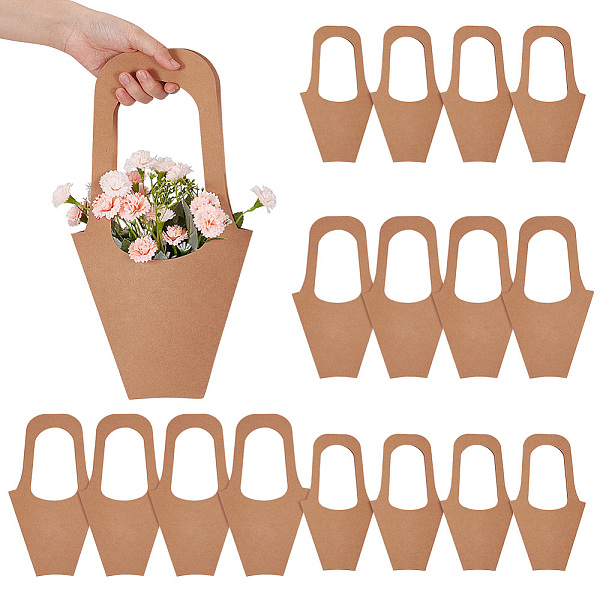 PandaHall 24Pcs 2 Styles Portable Kraft Paper Flower Gift Bags, with Handles, for Bouquet Packaging, BurlyWood, 35.5~42.1x18.9~23x0.12cm...