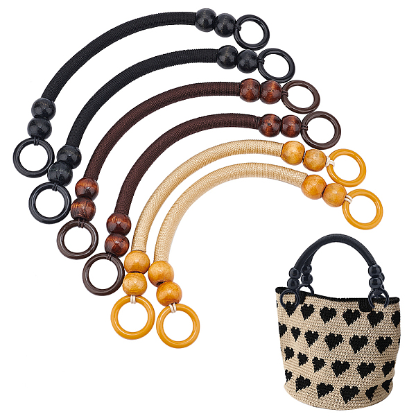 

PandaHall PH 6pcs Wooden Beaded Bag Handles, 3 Colors U-Shpaed Purse Handle Nylon Purse Straps Rustic Bag Handle Replacement for Crocheted..., Multicolor