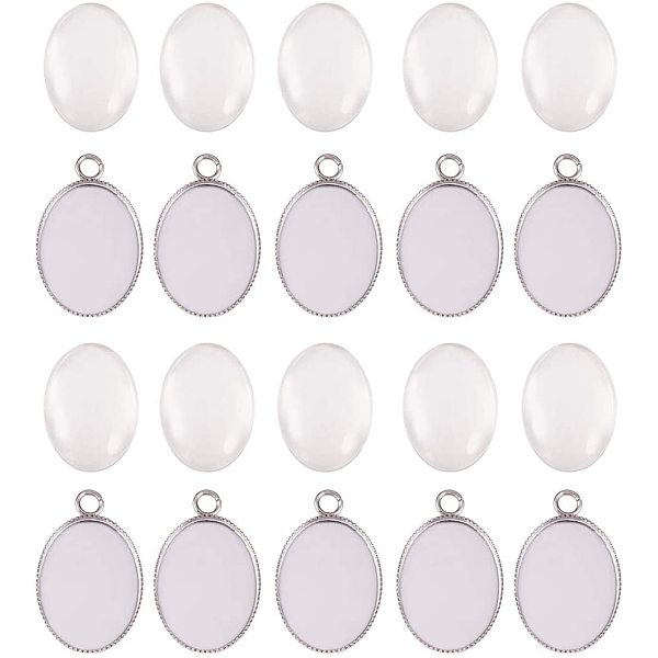 

PandaHall 20pcs Bezel Pendant Blanks Settings with 20pcs Oval Pendant Trays Bezel Blanks and 20pcs Glass Cabochons Clear Dome for Photo...