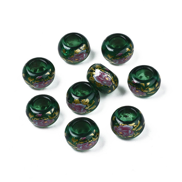 

PandaHall Flower Printed Transparent Acrylic Rondelle Beads, Large Hole Beads, Green, 15x9mm, Hole: 7mm Acrylic Rondelle Green