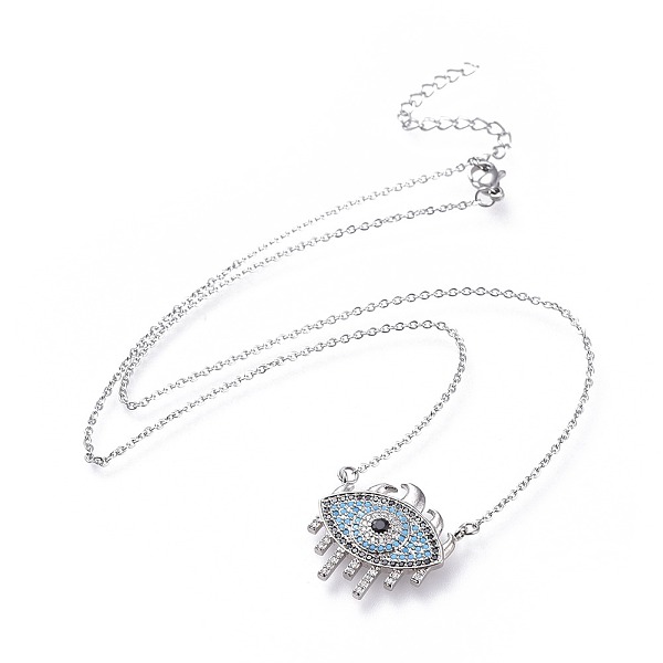 

PandaHall 304 Stainless Steel Pendant Necklaces, with Cubic Zirconia, Cable Chains and Lobster Claw Clasps, Evil Eye, Golden & Stainless..., Blue