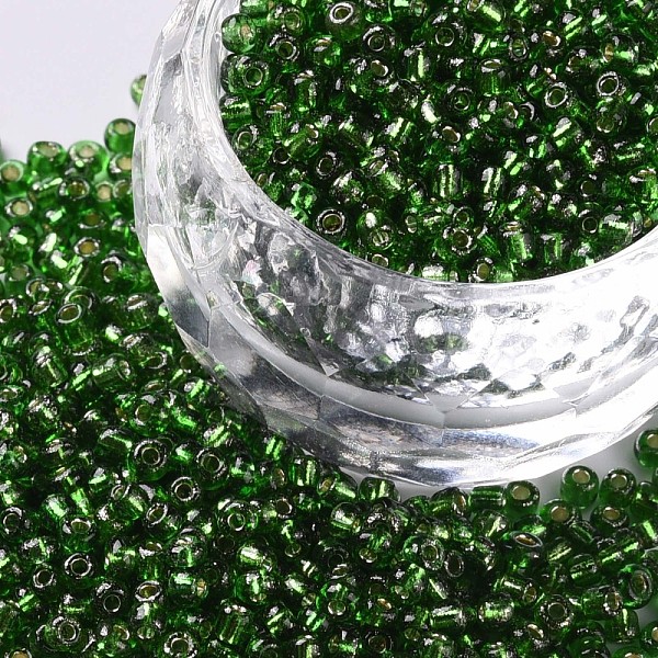 

PandaHall 12/0 Glass Seed Beads, Silver Lined Round Hole, Round, Lime Green, 2mm, Hole: 1mm, about 30000 beads/pound Glass Green