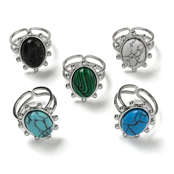 

PandaHall 304 Stainless Steel Open Cuff Rings, Synthetic Malachite & Turquoise Oval Finger Rings for Women Men, Stainless Steel Color...