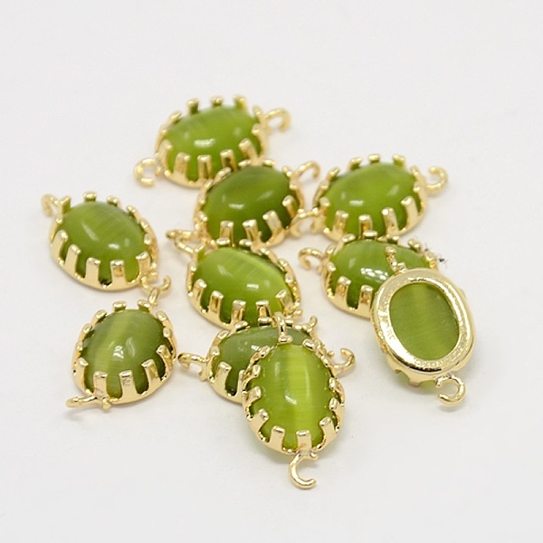 

PandaHall Real 18K Gold Plated Brass Cat Eye Links connectors, Oval, Green Yellow, 17x9x5mm, Hole: 1mm Glass Oval