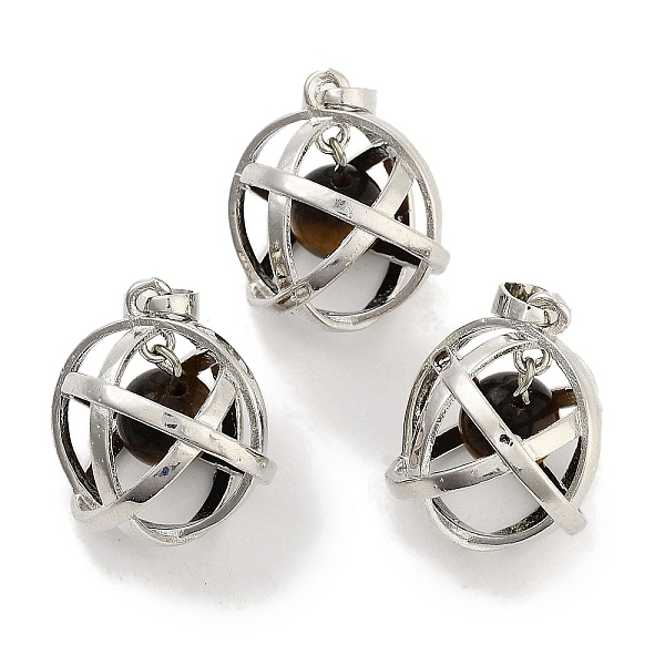 

PandaHall Natural Tiger Eye Round Ball Pendants, Rack Plating Platinum Tone Brass Oval Charms, Cadmium Free & Lead Free, 21x16x18mm, Hole...