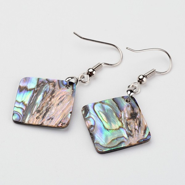 

PandaHall Rhombus Platinum Tone Brass Natural Paua Shell Dangle Earrings, 46mm, Pin: 0.8mm Shell