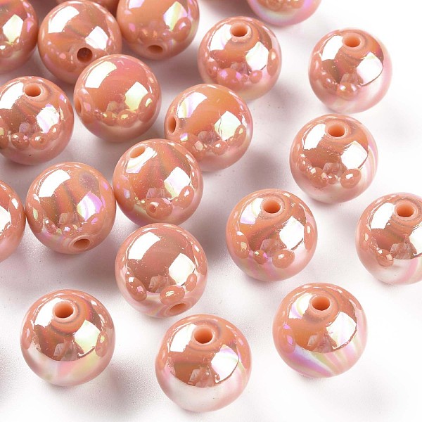 

PandaHall Opaque Acrylic Beads, AB Color Plated, Round, Dark Salmon, 16x15mm, Hole: 2.8mm, about 220pcs/500g Acrylic Round