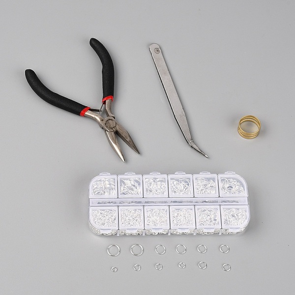 

PandaHall DIY Jewelry Making Accessories Set, Including Pliers, Tweezers, Easy Jump Ring Opener, Iron Open Jump Ring, Silver, 129x53x15.5mm...