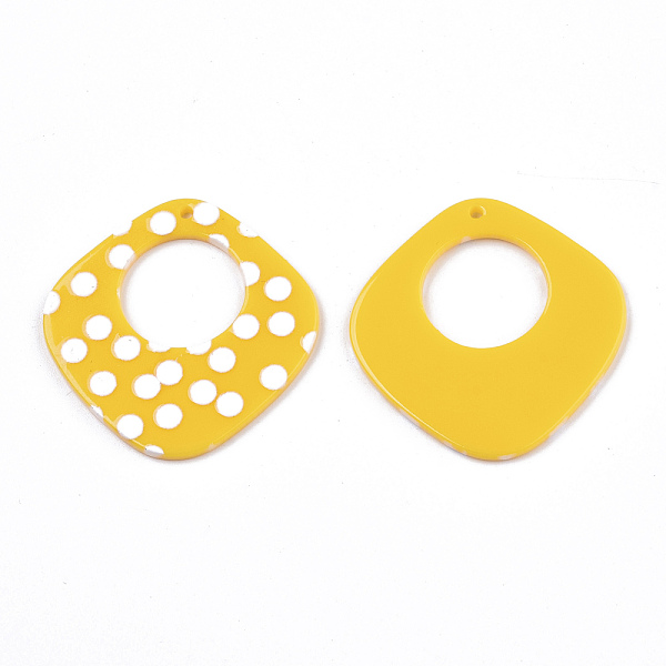 

PandaHall Opaque Printed Acrylic Pendants, Rhombus, Gold, 36x35x2~3mm, Hole: 1.5mm Acrylic Rhombus Gold