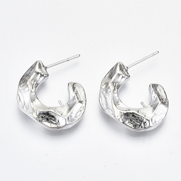

PandaHall Hammered Brass Stud Earring Findings, for Half Drilled Beads, Nickel Free, Half Round, Real Platinum Plated, 23x22mm, Pin: 0.7mm...