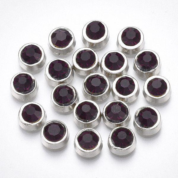 

PandaHall Alloy Cabochons, Fit Floating Locket Charms, with Rhinestone, Flat Round, Amethyst, 6.5x3.5mm Alloy+Enamel Flat Round Purple