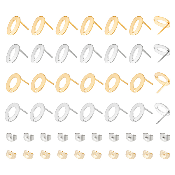 

PandaHall Unicraftale 56Pcs 4 Styles 201 Stainless Steel Stud Earring Findings, with Ear Nuts and 304 Stainless Steel Pins, Oval & Donut...