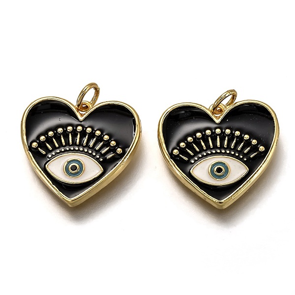 

PandaHall Brass Micro Pave Cubic Zirconia Pendants, with Enamel and Jump Rings, Heart with Eye, Black, Real 18K Gold Plated, 18x19x2.4mm...