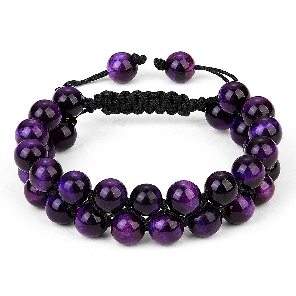 

PandaHall Natural Tiger Eye Braided Bead Bracelet, Double Layer Gemstone Adjustable Bracelet for Women, Blue Violet, Inner Diameter: 2-1/8~3...
