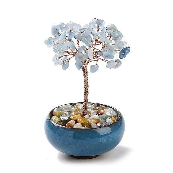 

PandaHall Natural Aquamarine Chips Tree Decorations, Ceramic Bowl Base Copper Wire Feng Shui Energy Stone Gift for Home Desktop Decoration...