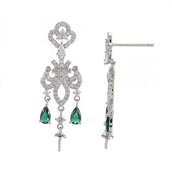 

PandaHall Brass Micro Pave Clear Cubic Zirconia Stud Earring Findings, for Half Drilled Beads, Nickel Free, Cloud, Platinum, 34x11mm, Pin..., Green