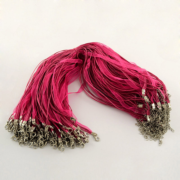 

PandaHall Multi-strand Necklace Cord for Jewelry Making, with 3 Loops Waxed Cord, Organza Ribbon, Zinc Alloy Lobster Claw Clasps and Iron..., Pink