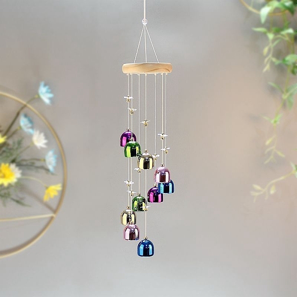 

PandaHall Alloy Bell Wind Chimes, with Wood Board, Hanging Ornaments, Colorful, 480mm Alloy Bell