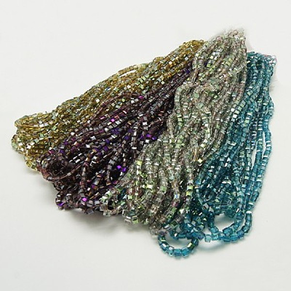 

PandaHall Electroplate Glass Beads Strands, AB Color Plated, Faceted, Cube, Mixed Color, 6x6x6mm, Hole: 1mm Glass Cube Multicolor