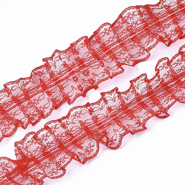 

PandaHall Organza Lace Trim, Pleated/Double Ruffle Ribbon, Red, 45~50mm, 30m/bundle Polyester Red