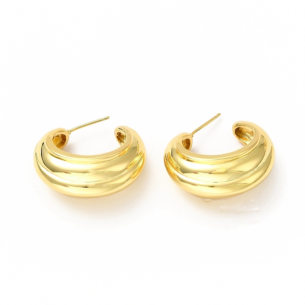 

PandaHall Rack Plating Brass Stud Earrings, Lead Free & Cadmium Free, Grooved Half Hoop Earring for Women, Real 18K Gold Plated, 28x15x29mm...